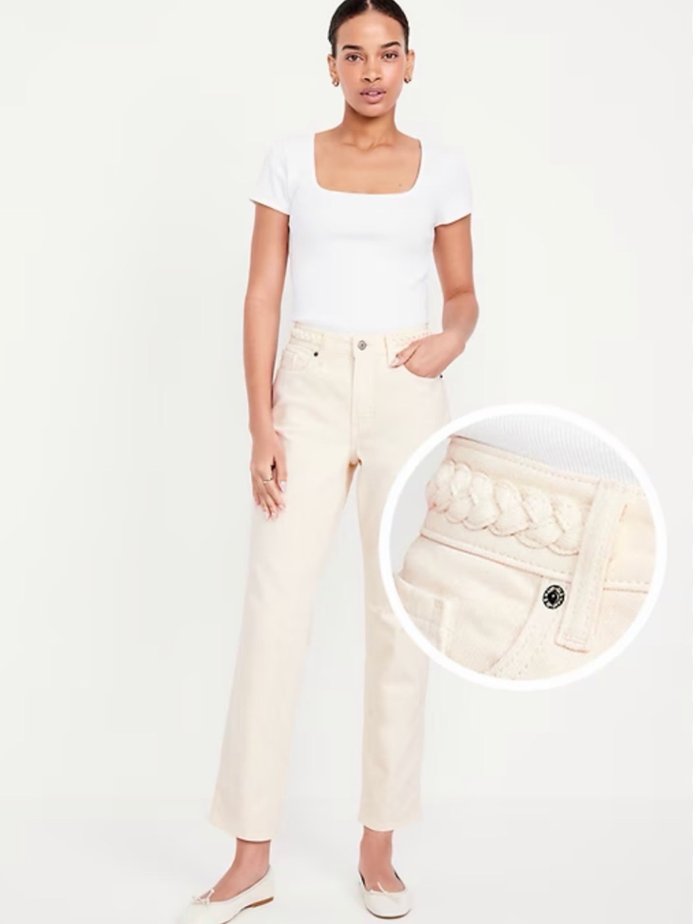 Old Navy Cream Braided-Waist High-Rise Jeans